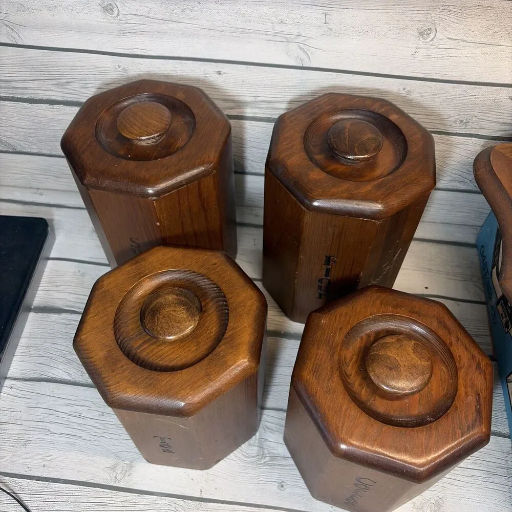 Vintage Republic Wooden Canister Set Plastic Lined Coffee Flour Sugar Tea
